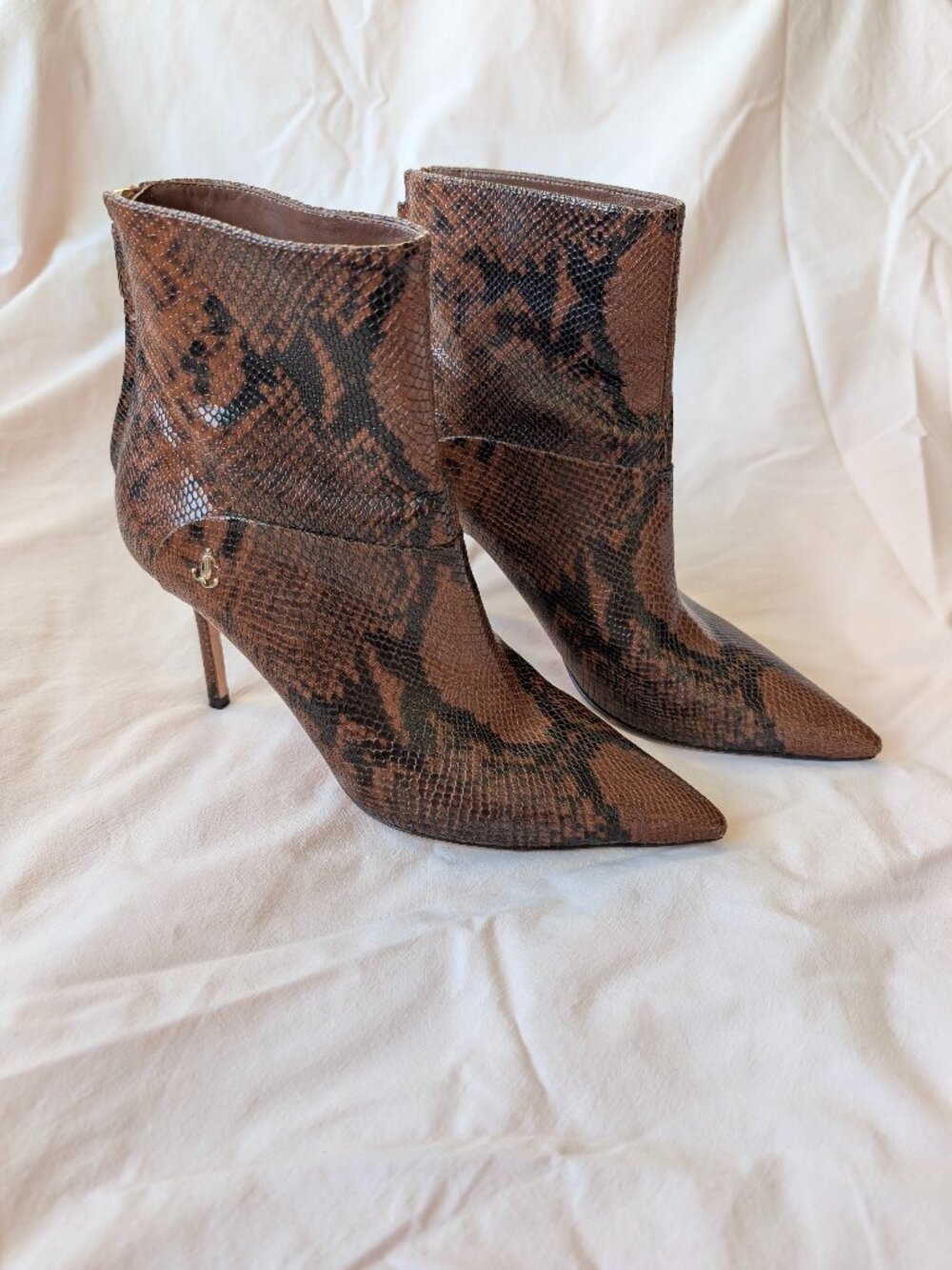 JIMMY CHOO Beyla 85 Snake-Effect Leather Ankle Bootie | EU 37/US 7